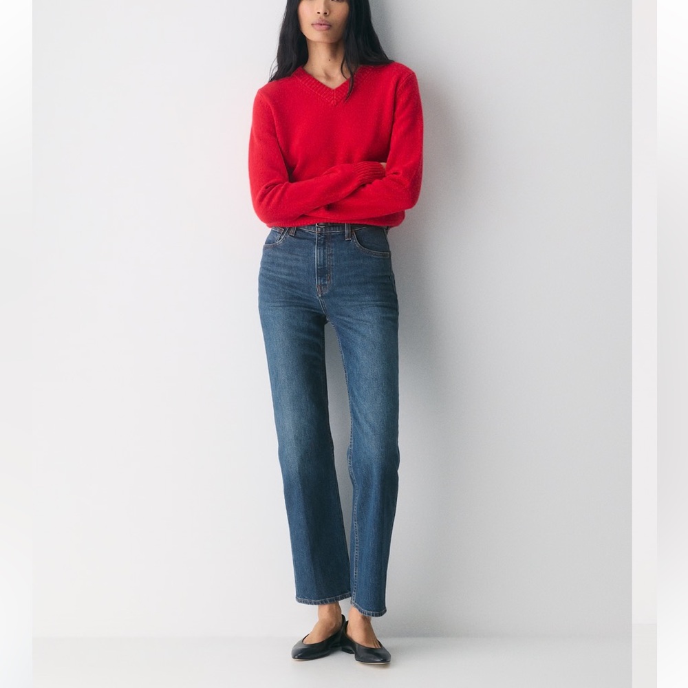Denim Forum Straight Leg Jeans in Mid Blue